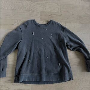 Zara  Women’s Gray Crewneck Sweater with Stud Details